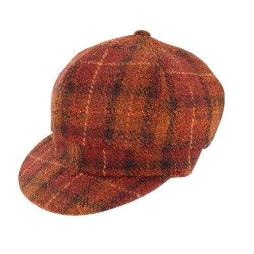MoodCompanyNL - Dames Cap Roodbruin met oranje ruit - one size - Harris Tweed - Glen Appin of Scotland - 5060959022404