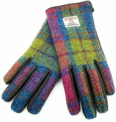 Dames Handschoenen Multi Colour met Bruin Leer - Harris Tweed - Glen Appin of Scotland by MoodCompanyNL