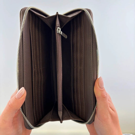 Dames Portemonnee Staffa Grijs met Roest Bruin-Rood - Harris Tweed - muntvak met rits - Glen Appin of Scotland by MoodCompanyNL