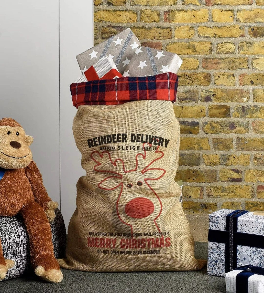 Exclusieve Kerstzak Rudolph met Tartan band by MoodCompanyNL