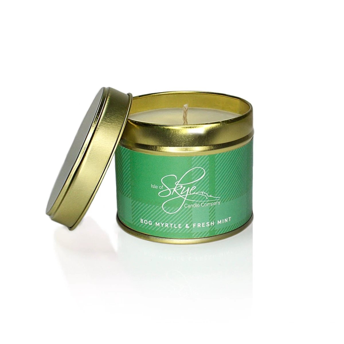 Geurkaars Mirte en Munt (Bog Myrtle & Fresh Mint) Blikje - 45 uur - Sojawas - Isle of Skye Candle by MoodCompanyNL