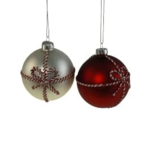 Glazen Kerstballen met Strik Rood/Wit - Set van 2 Assorti - 8 cm - Werner Voss by MoodCompanyNL