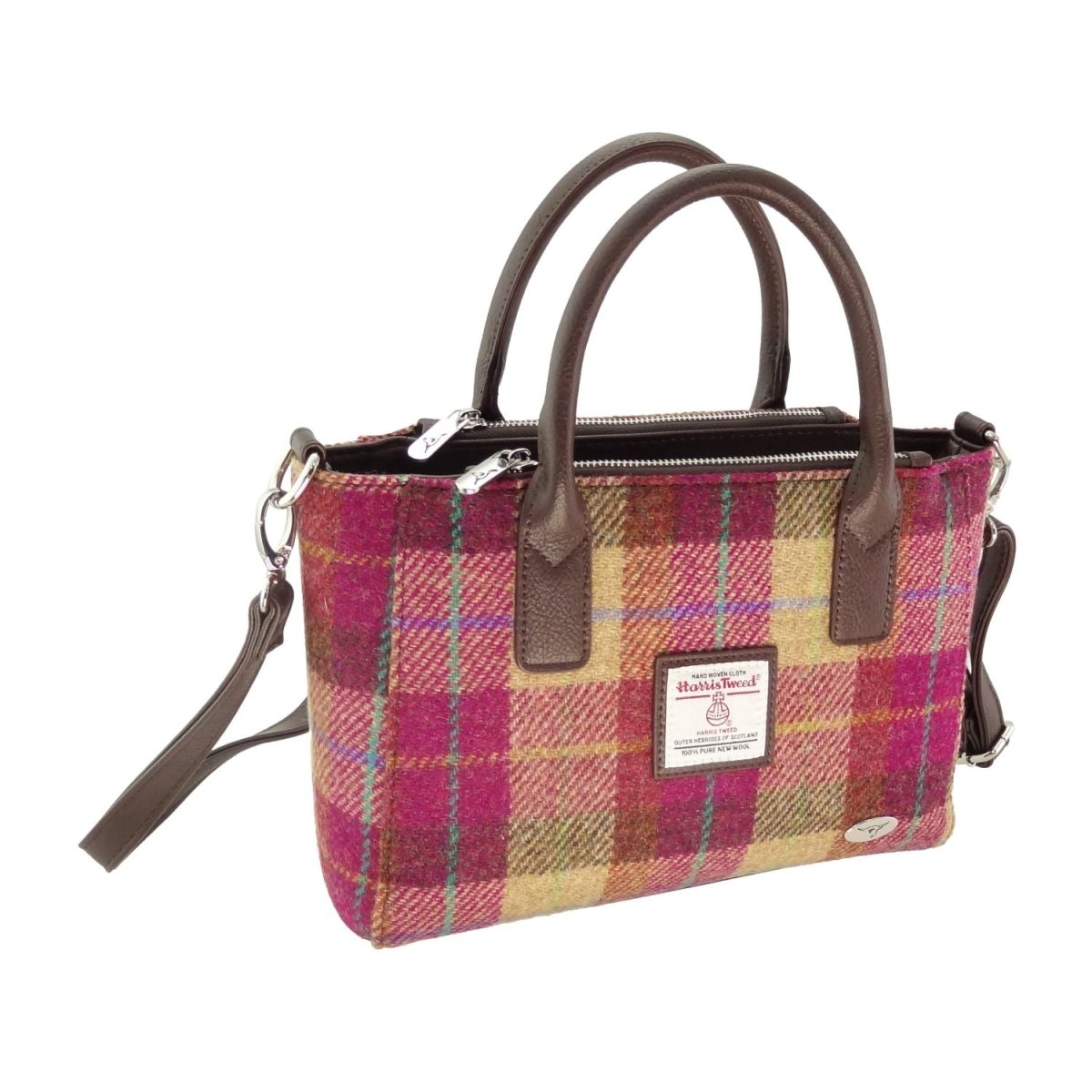 Mood Company - Handtas Brora Burgundy & Sand - Ritssluiting - Draagband - Harris Tweed - Glen Appin of Scotland -