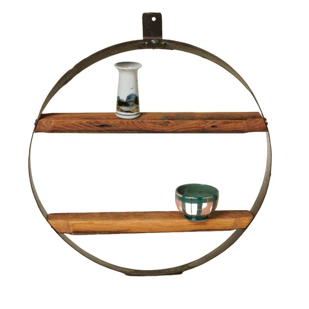 Hoepel met twee legplanken van oude whiskyvaten - 50 cm doorsnede - Handgemaakt - Darach Scotland by MoodCompanyNL