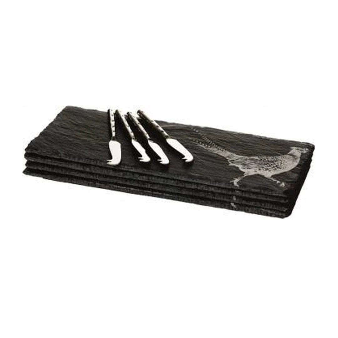 Kaasplankjes Fazant - 4 stuks met mesjes - Cadeauset - Just Slate Company Scotland by MoodCompanyNL