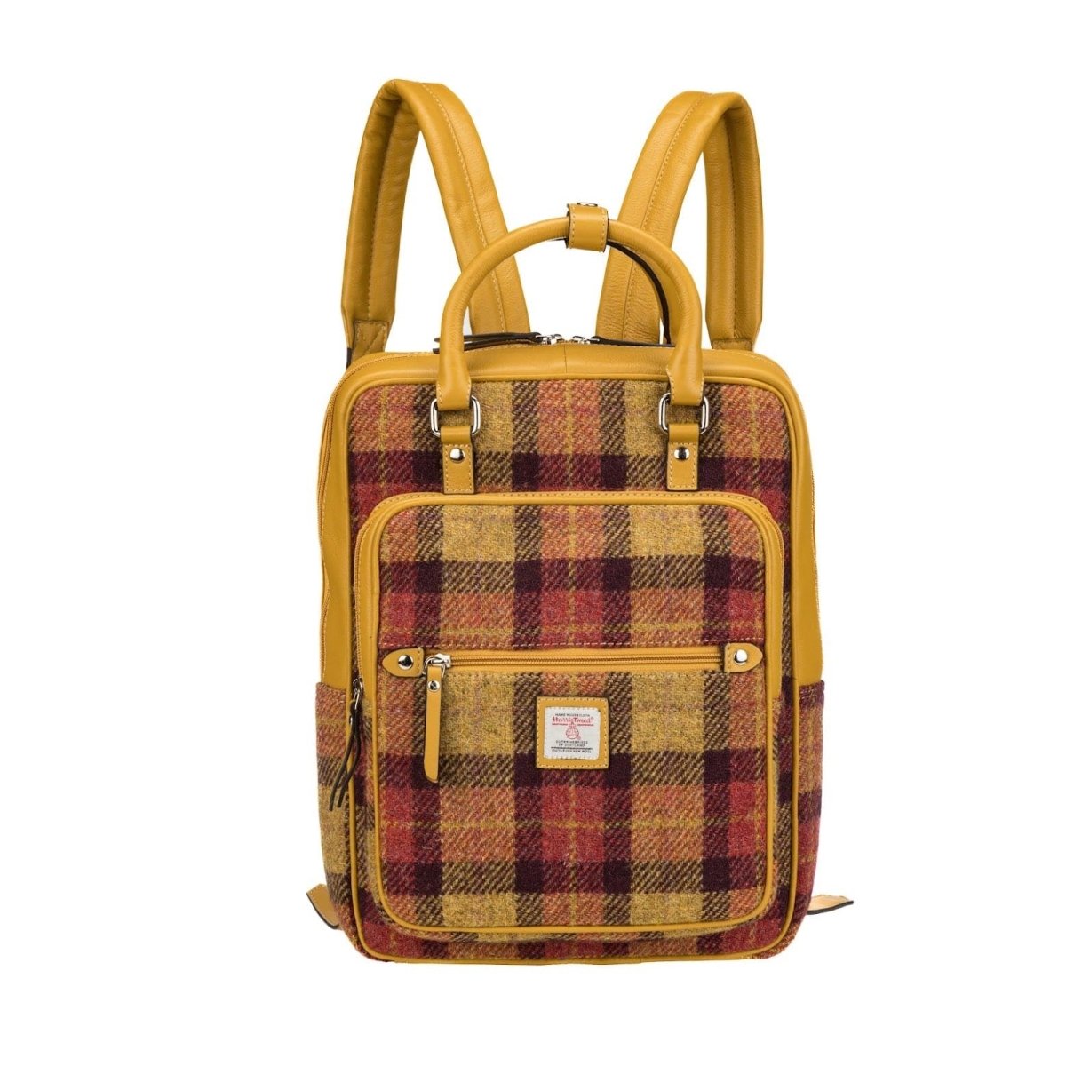 Large Rugzak Geel-Rood Tartan & Leer | Das Impex by MoodCompanyNL