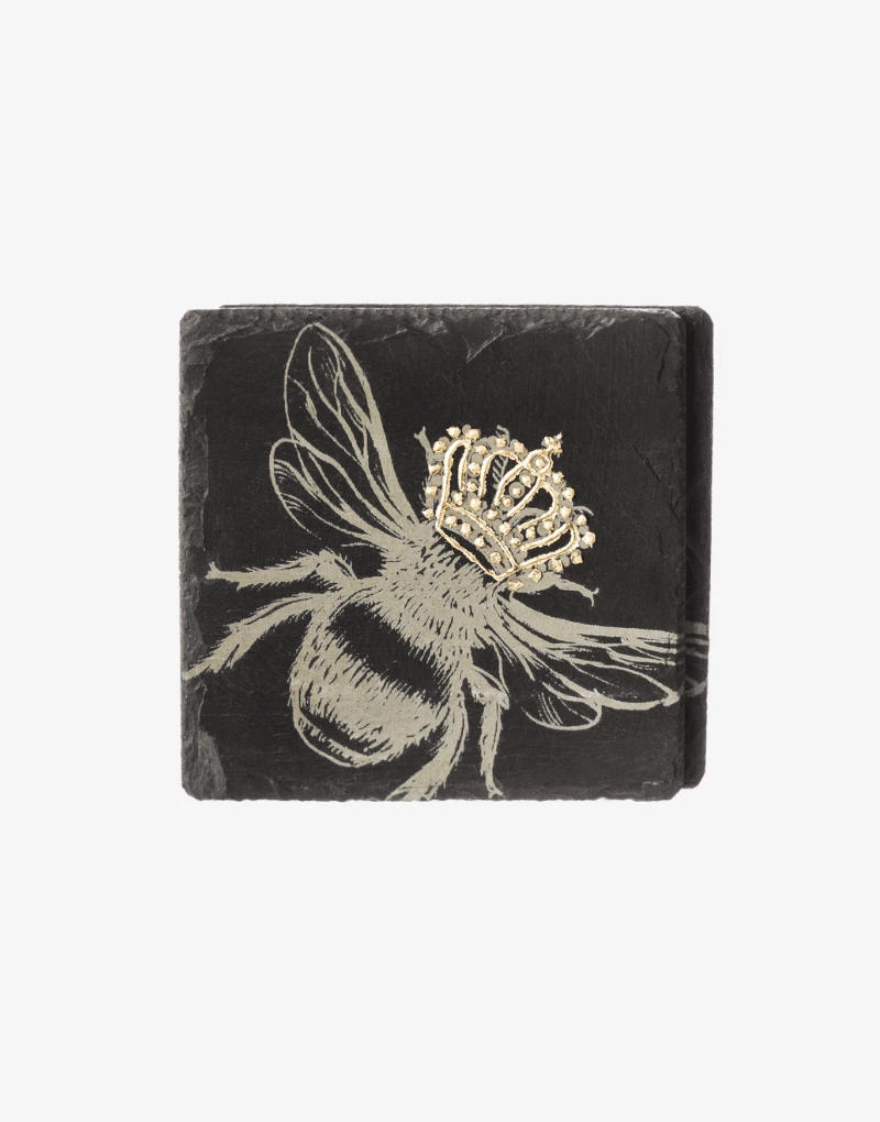 Onderzetters Bij met gouden kroon - Gegraveerd - Leisteen - Just Slate Company Scotland by MoodCompanyNL