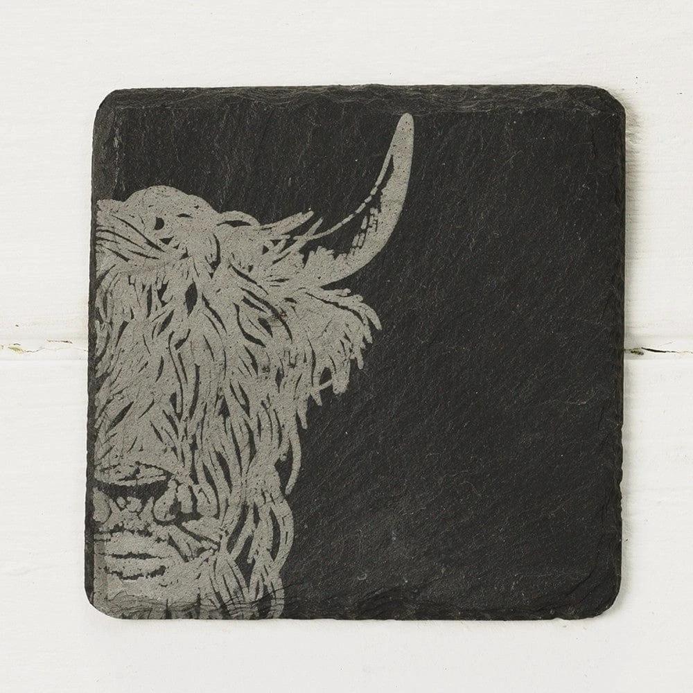 Onderzetters Schotse Hooglander - Gegraveerd - Leisteen - Just Slate Company Scotland by MoodCompanyNL