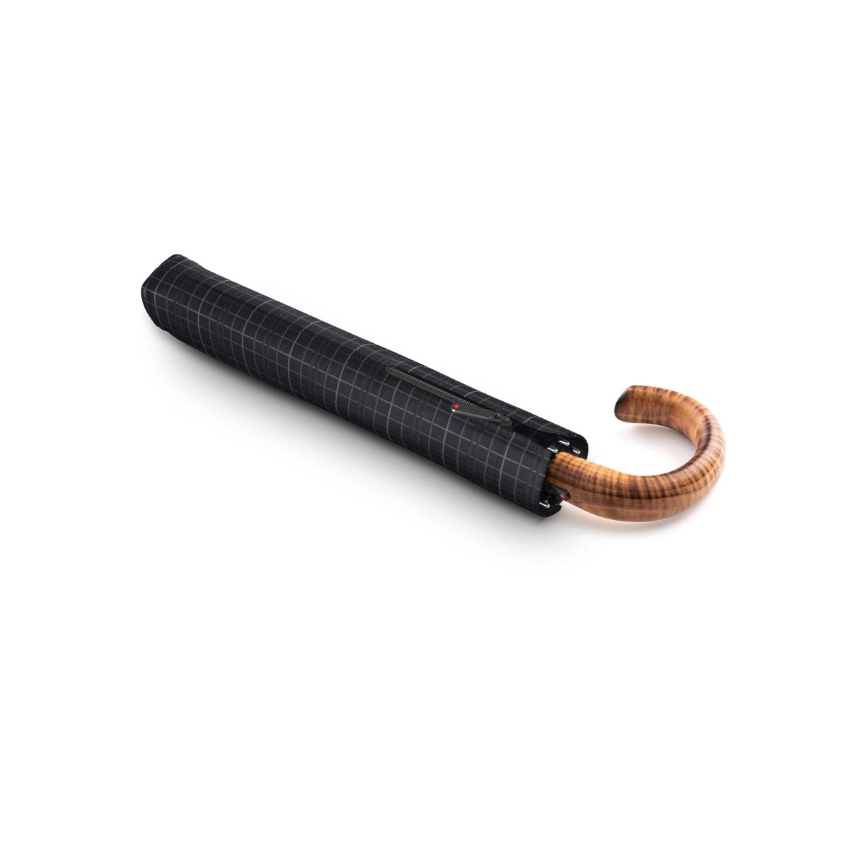 MoodCompanyNL - Opvouwbare Paraplu Geruit Zwart Grijs met houten handvat - S570 - Dsn 101 cm - Opgevouwen 43 cm - Knirps - 9003034278668