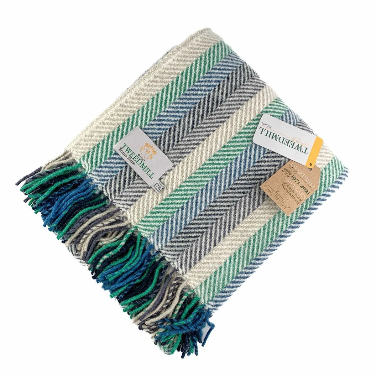 Plaid Gestreept Blauw en Groen (Riverland Green and Blue) - 150x183 - Nieuw Wol - Tweedmill UK by MoodCompanyNL