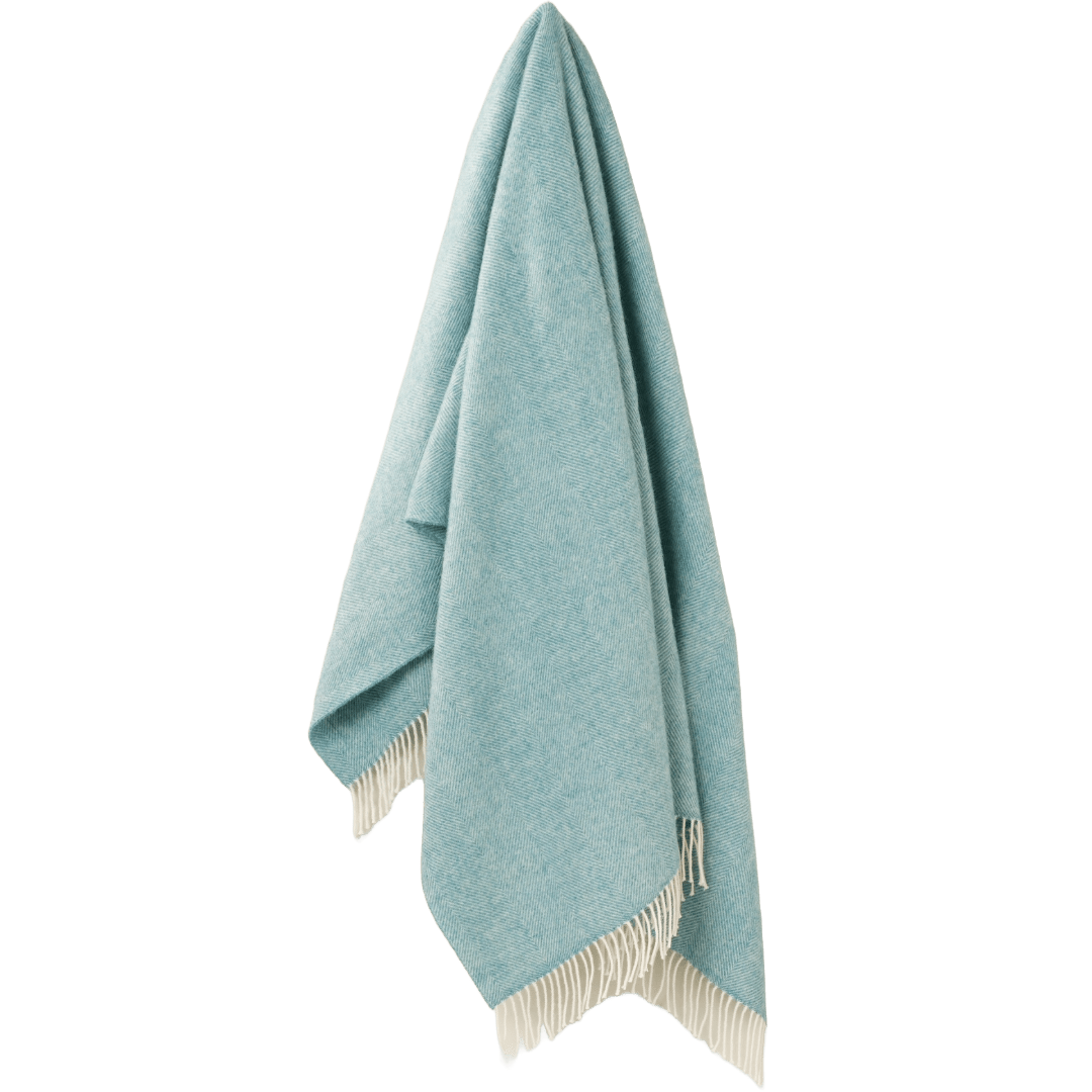 Plaid Visgraat Blauwgroen (Aqua) - Shetland Lamswol - 140x185 - Bronte by Moon Scotland by MoodCompanyNL