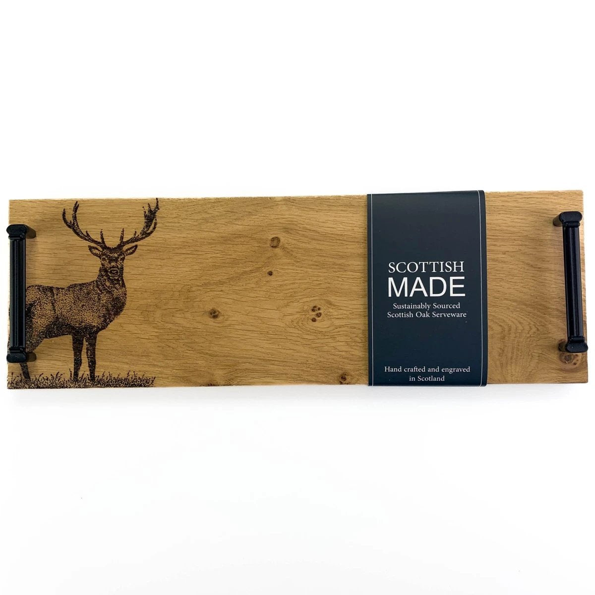 Mood Company - Serveerplank met stalen handvatten Koninklijke Edelhert - 45x15 - Schots Eikenhout - Scottish Made - 5060949550139