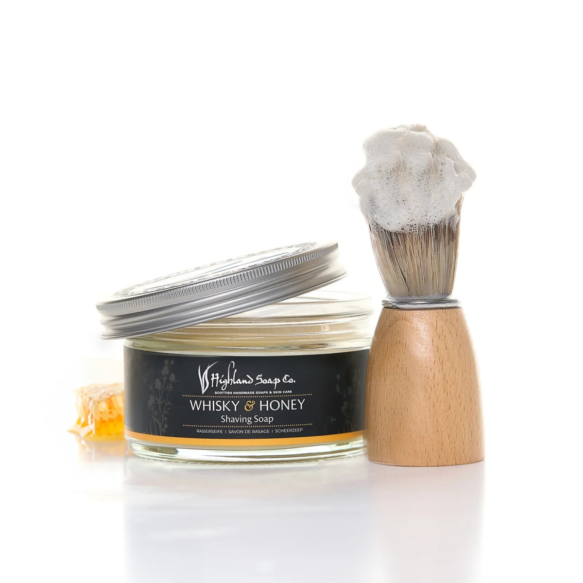 MoodCompanyNL - Whisky & Honey – Warm & Zoet - Scheerset - Scheerzeep, kwast en toilettas - 5060614511038