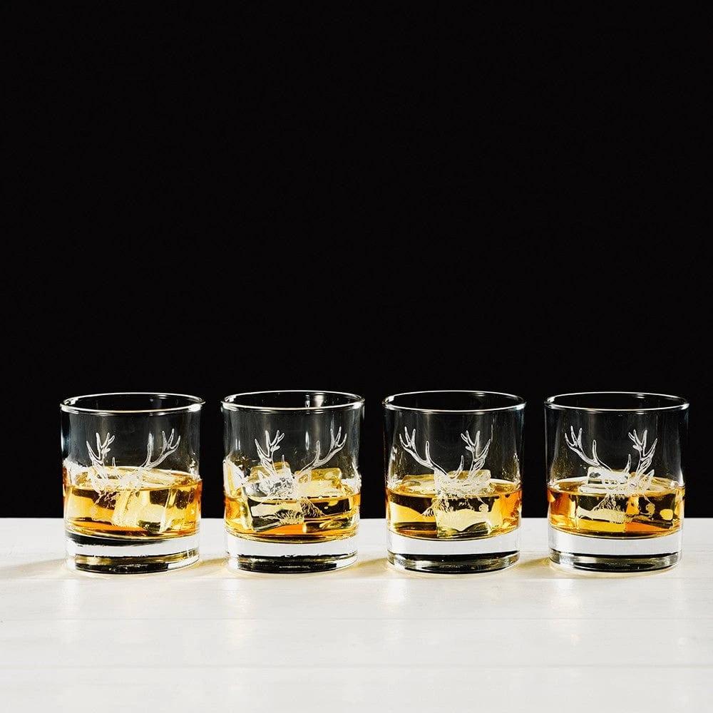 Whiskyglazen Gegraveerd met Edelhert 4 stuks - Just Slate Company Scotland by MoodCompanyNL
