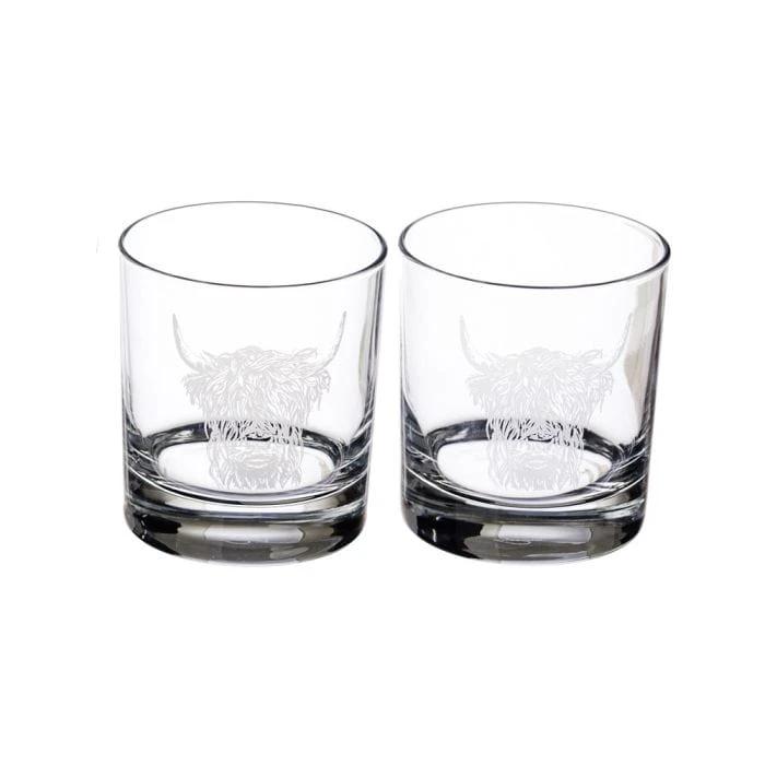Whiskyglazen Gegraveerd Schotse Hooglander 2 stuks - Just Slate Company Scotland by MoodCompanyNL