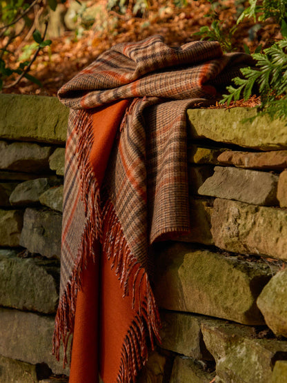 Plaid Estate Carreaux Orange - Country Side Collection - Laine d'Agneau Mérinos - 140x185 - Bronte by Moon Scotland