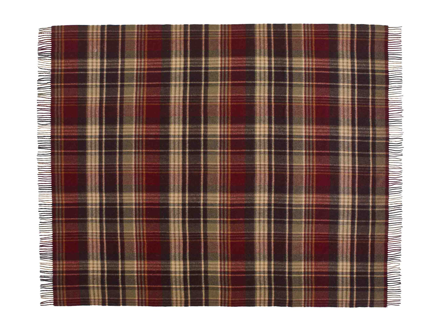 Estate Olive/Burgundy Throw - Country Side Collection - Merino Lambswool - 140x185 - Bronte by Moon Scotland