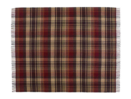 Plaid Estate Olive/Bordeaux - Country Side Collection - Laine d'Agneau Mérinos - 140x185 - Bronte by Moon Scotland