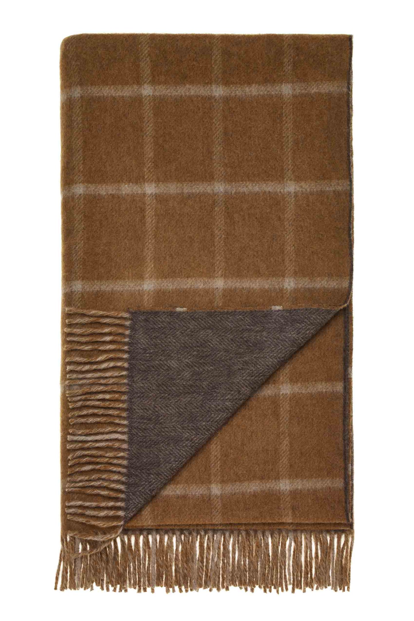 Herringbone Check Camel/Chocolate Throw - Country Side Collection - Merino Lambswool - 140x185 - Bronte by Moon Scotland