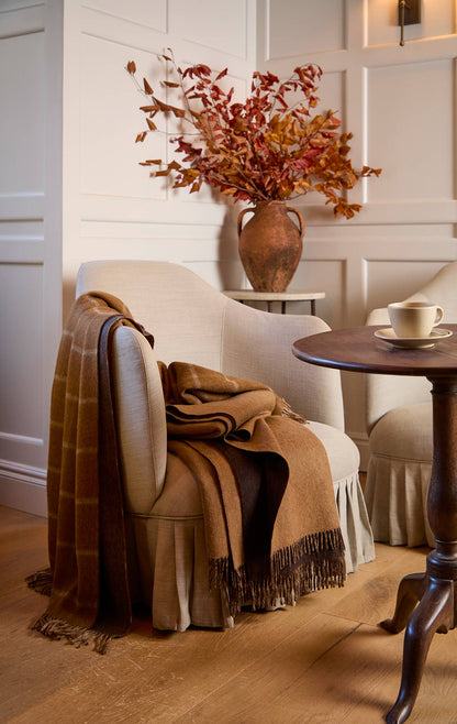 Double Face Camel/Chocolate Throw - Country Side Collection - Merino Lambswool - 140x185 - Bronte by Moon Scotland