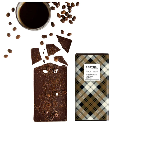 Tablette de chocolat noir avec café espresso Roaring Stag - 100g - Fait main en Écosse