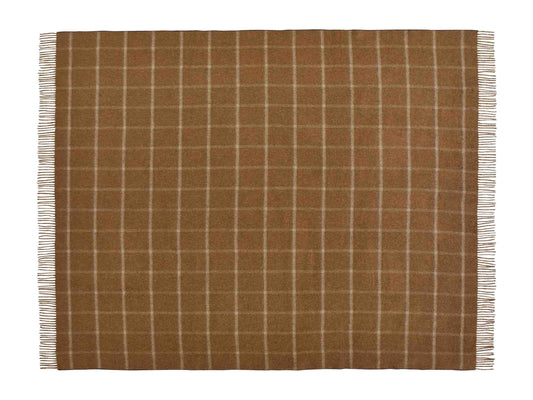 Plaid Chevrons Carreaux Camel/Chocolat - Country Side Collection - Laine d'Agneau Mérinos - 140x185 - Bronte by Moon Scotland
