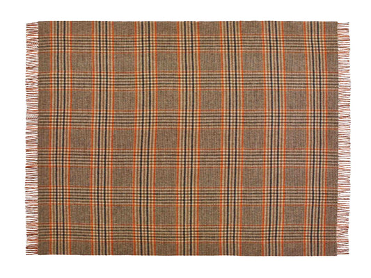 Plaid Estate Carreaux Orange - Country Side Collection - Laine d'Agneau Mérinos - 140x185 - Bronte by Moon Scotland