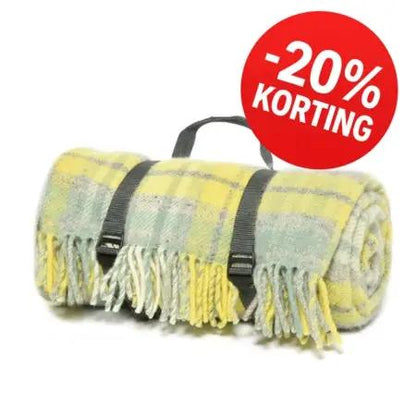Mood Company - AANBIEDING! Picknickkleed Polo Geruit Geel (Ocean) - Wol - Waterdicht - 145x183cm - Tweedmill - 