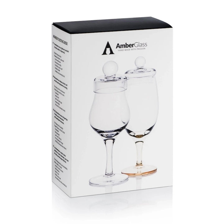 Mood Company - Amber Tasting Box – 2 handgemaakte whiskyglazen met deksels – Amber Glass - 5903641127448