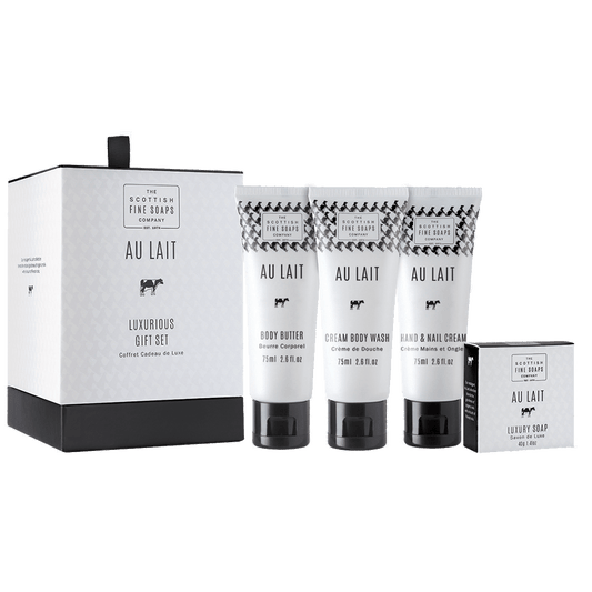 MoodCompanyNL - Au Lait Luxurious Gift Set 3x75ml Tubes, 1x40g Soap, Drum - 5016365016193