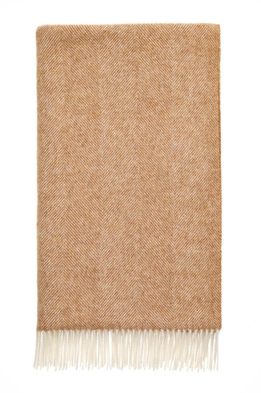 Plaid Chevrons Camel - Laine Vierge Pure - 140x185 - Bronte by Moon Scotland