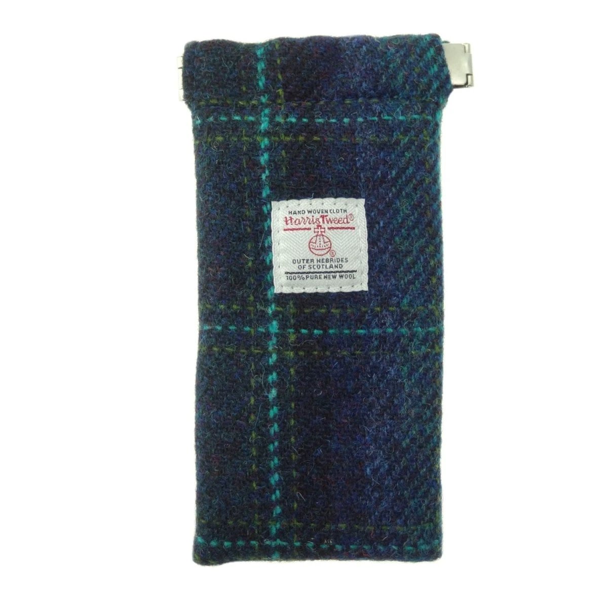 Brillenetui Blauw met Turquoise Ruit - Harris Tweed - Metalen Clip - Glen Appin of Scotland by MoodCompanyNL