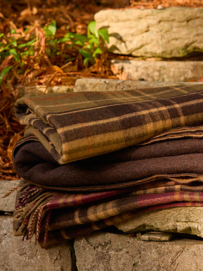 Plaid Estate Olive/Bordeaux - Country Side Collection - Laine d'Agneau Mérinos - 140x185 - Bronte by Moon Scotland