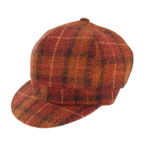 MoodCompanyNL - Dames Cap Roodbruin met oranje ruit - one size - Harris Tweed - Glen Appin of Scotland - 5060959022404