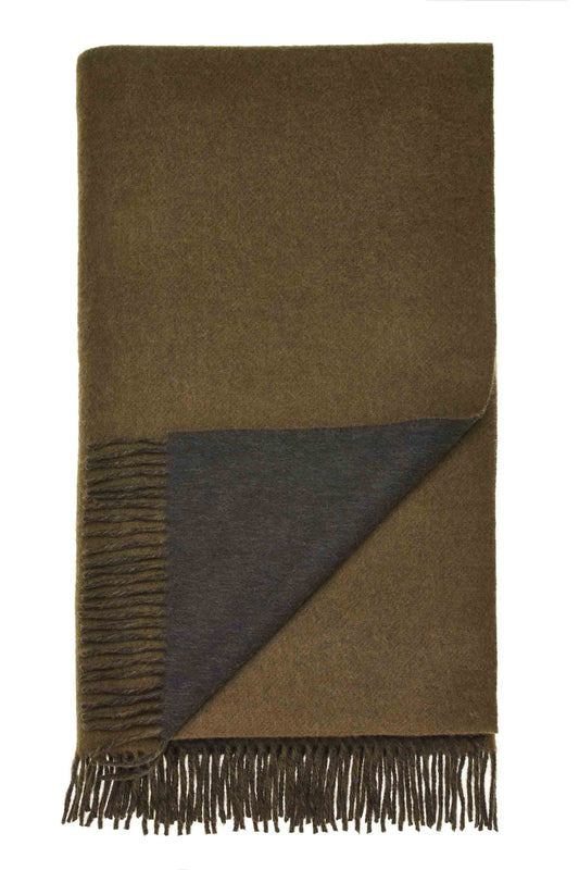 Plaid Double Face Vert Militaire/Loden - Country Side Collection - Laine d'Agneau Mérinos - 140x185 - Bronte by Moon Scotland