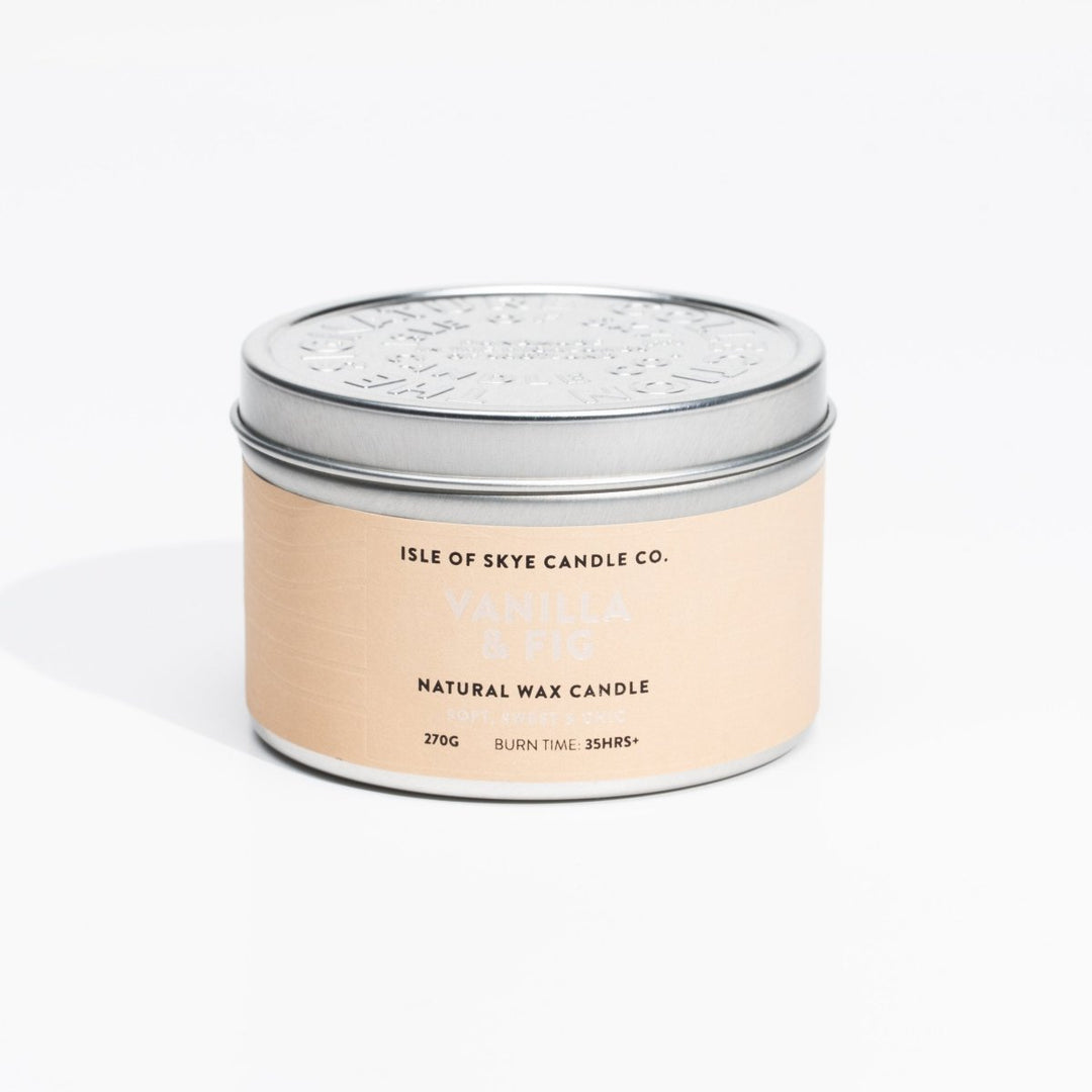 Mood Company - Geurkaars Vanille en Vijg Blikje - 30 uur - Sojawas - Isle of Skye Candle - 5060346380339