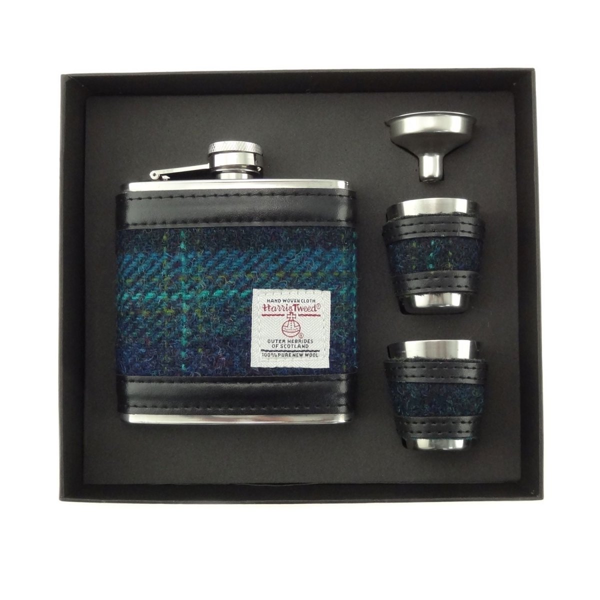 Mood Company - Heupfles Tartan Blauw met Turquoise - Luxe Set - Harris Tweed - Glen Appin of Scotland - 5060959022282