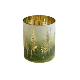 Kaarsenhouder 'Pines' - groot - Groen/Wit/Goud - Glas - H15 cm - Werner Voss by Mood4Christmas