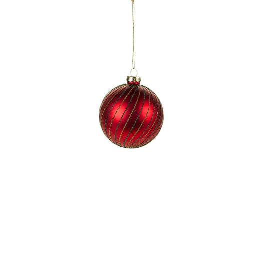 Kerstbal rood met gouden en groene glitters - 8cm - set van 4 - nuvole di stoffa by MoodCompanyNL
