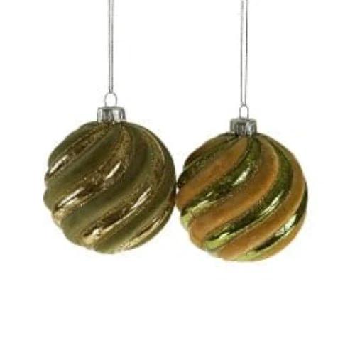 Kerstballen glas met Fluweel - Groen/Goud - Set van 2 - 8 cm - Werner Voss by MoodCompanyNL