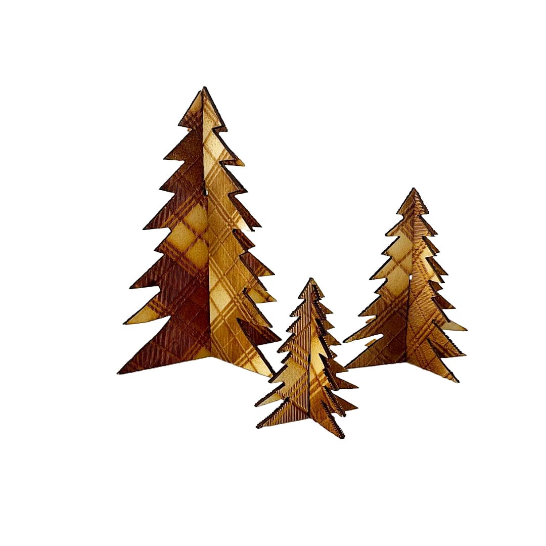 Mood Company - Kerstbomen hout tartan - 3 stuks - Caroline Wolfe Murray - 6151211050095