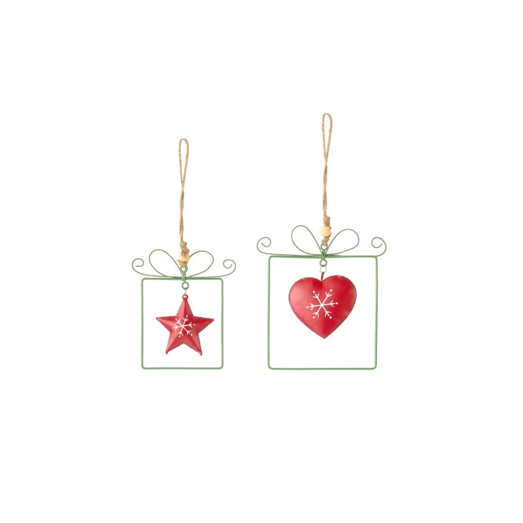 Mood Company - kerstboomhanger metaal - set van 2 - rood en groen - 10 en 13 cm - nuvole distoffa - 8059037623357