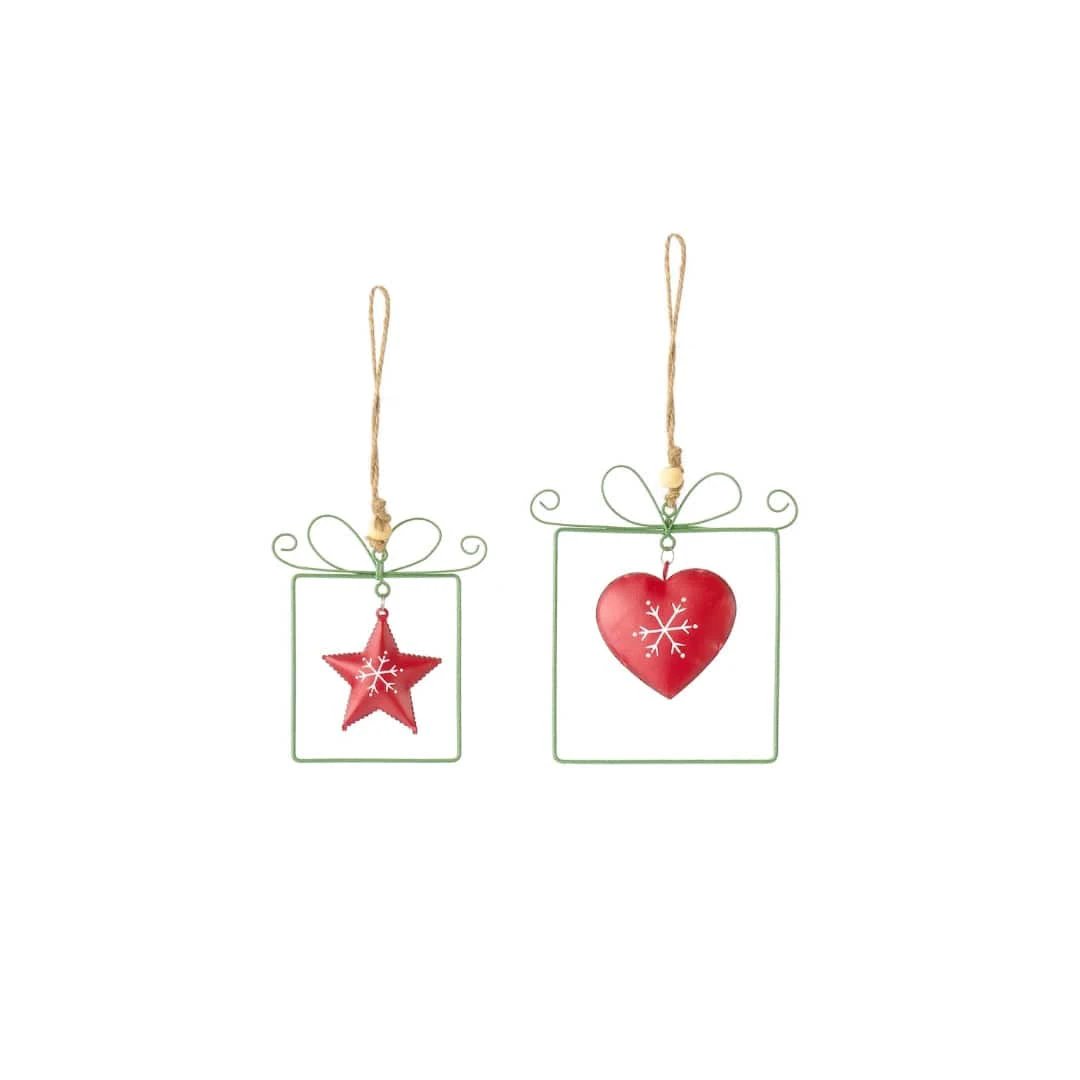 kerstboomhanger metaal - set van 2 - rood en groen - 10 en 13 cm - nuvole distoffa by MoodCompanyNL