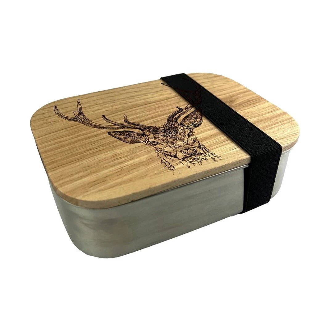 Lunchbox RVS met Eikenhouten Deksel – Edelhert by Mood Company