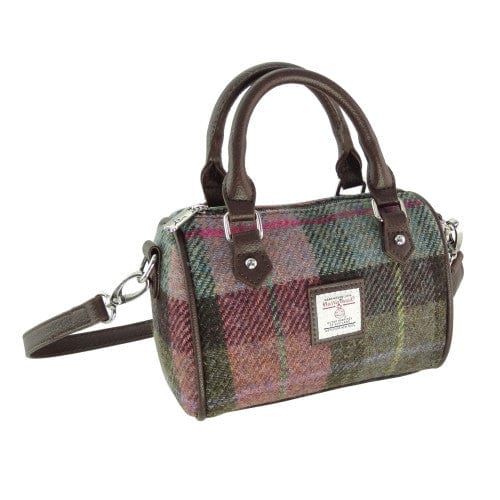 Mood_Company Bowlingtas mini Kilbride Gedempt Groen & Paars Tartan- 17x 20x11 - Harris Tweed - Glen Appin of Scotland