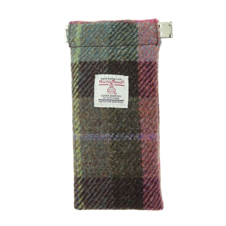 Mood_Company Brillenetui Gedempt Groen en Paars  - Harris Tweed - Metalen Clip - Glen Appin of Scotland Sjaals