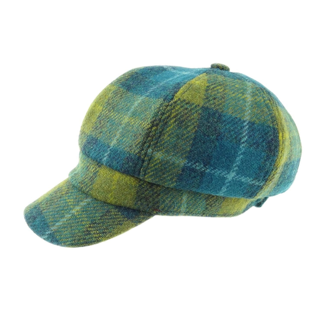 Mood_Company Dames Cap Blauw met Lime groen Geruit - one size - Harris Tweed - Glen Appin of Scotland