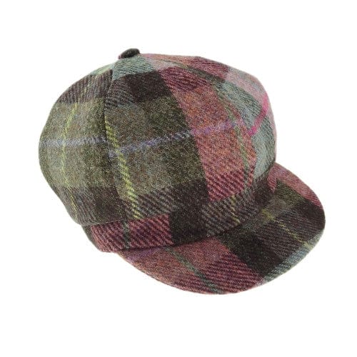 Mood_Company Dames Cap Gedempt Groen & Paars Tartan - one size - Harris Tweed - Glen Appin of Scotland