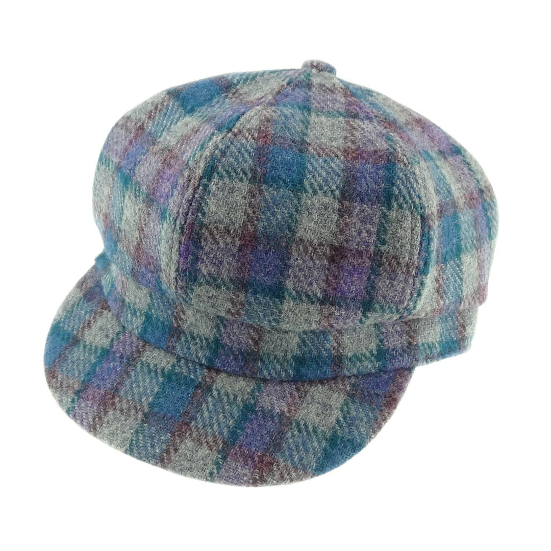 Mood_Company Harris Tweed Dames Cap Grijs met Paars en Blauw ONE SIZE