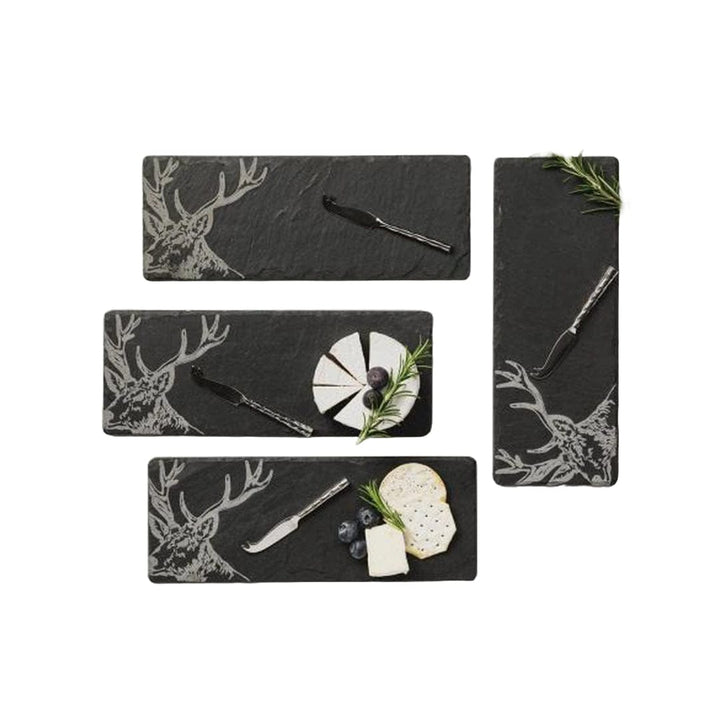 Mood_Company Kaasplankjes Edelhert - 4 stuks met mesjes - Cadeauset - Just Slate Company Scotland